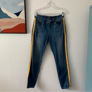 EXPRESS 2R Stretch “Legging” Mid Rise Yellow Stripe Blue Jean